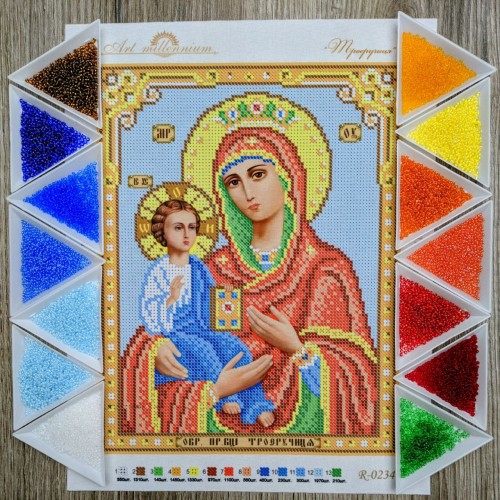 N-0234 Богородиця Троєручиця А4. Набір з бісером