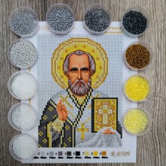 N-0509 Святий Миколай Чудотворець (срібно-золотий) А5. Набір з бісером