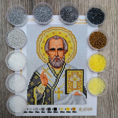 N-0509 Святий Миколай Чудотворець (срібно-золотий) А5. Набір з бісером