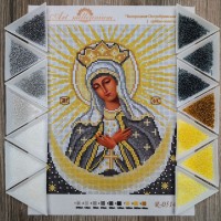 N-0514 Богородиця Остробрамська (срібно-золота) А4. Набір з бісером