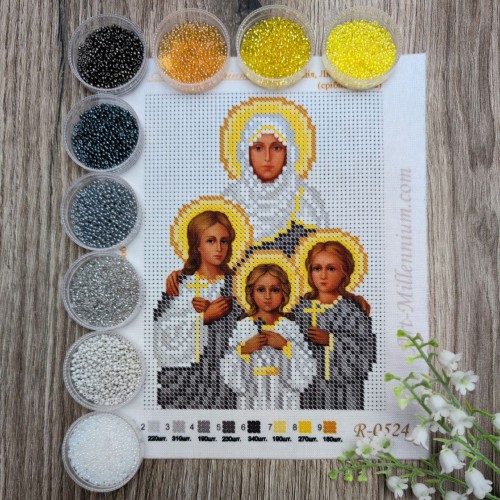 N-0524 Віра, Надія, Любов і Софія (срібно-золота) А5. Набір з бісером