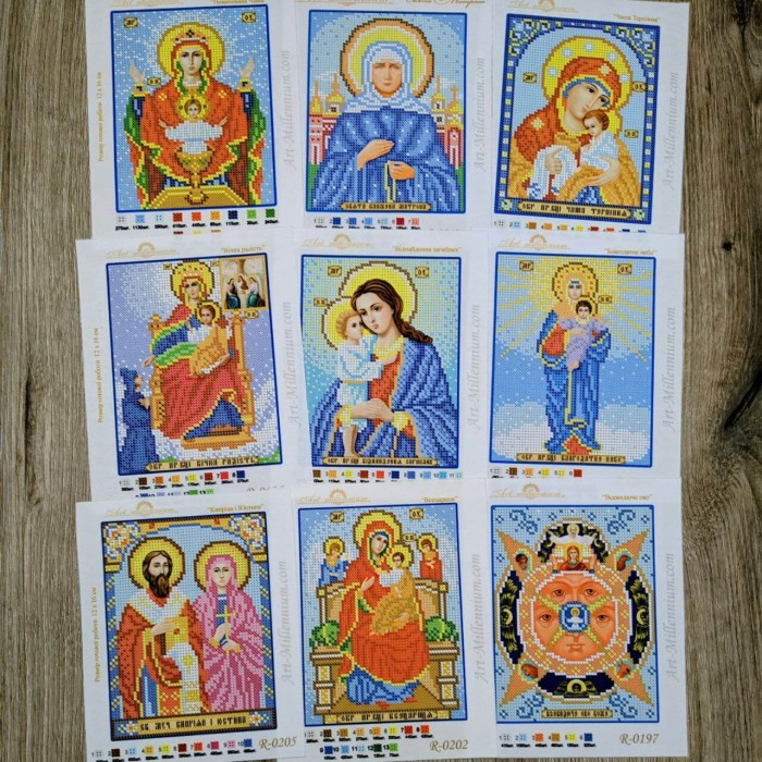 "Богородиці" (9 шт, 12х16 см). Набір схем для вишивки бісером