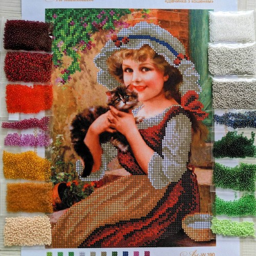 NW-390 Дівчинка з кошеням. Набір з бісером