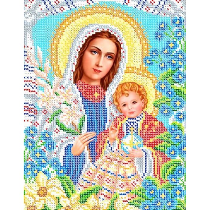 R-0382 Богородиця Нев'янучий цвіт А4. Схема для вишивки бісером