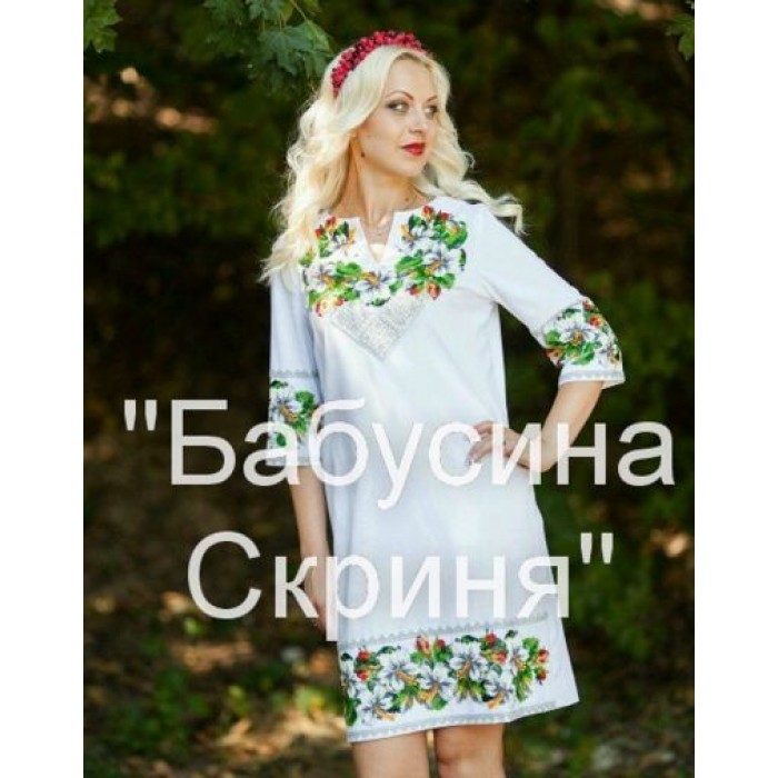 Заготовка сукні з нанесеним малюнком під вишивку "Пишні лілії та орнамент" БС-40с