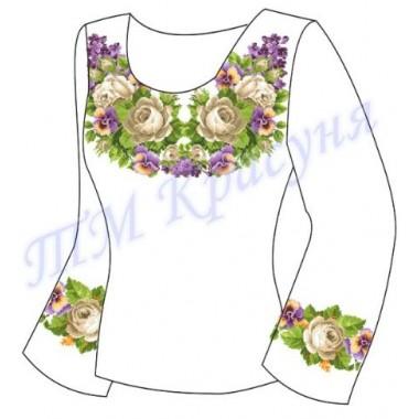 Заготовка для жіночої блузки "Фіалки та білі троянди"