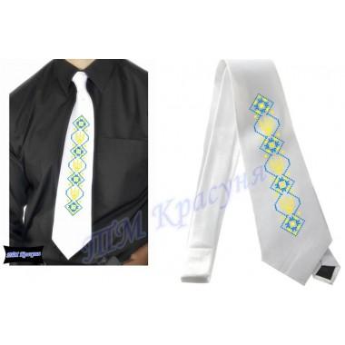 Заготовка чоловічого галстука під вишивку бісером “Тризуб“ (білий)
