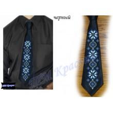 Заготовка чоловічого галстука під вишивку бісером “Синій орнамент“ (чорний)