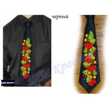 Заготовка чоловічого галстука під вишивку бісером “Калина та дуб“ (чорний)