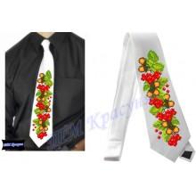 Заготовка чоловічого галстука під вишивку бісером “Калина та дуб“ (білий)