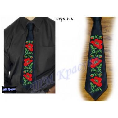 Заготовка чоловічого галстука під вишивку бісером “Маки“ (чорний)