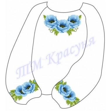 Заготовка дитячої блузки під вишивку "Пишні маки" (блакитні)
