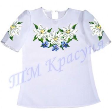 Пошита заготовка дитячої блузки під вишивку "Білі лілії з фіалками"