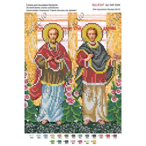 Схема ікони для вишивки бісером "По мотивам А.Охапкина «Святі Косьма та Деміян»"