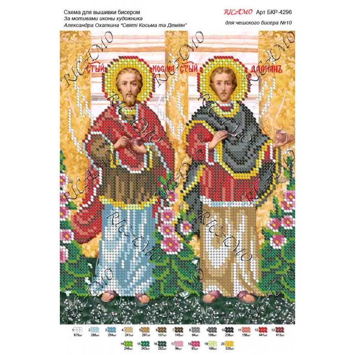 Схема ікони для вишивки бісером "По мотивам А.Охапкина «Святі Косьма та Деміян»"