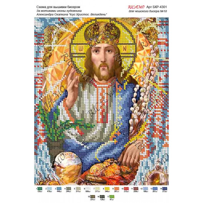 Схема ікони для вишивки бісером "По мотивам А.Охапкина «Ісус Христос. Великдень»"