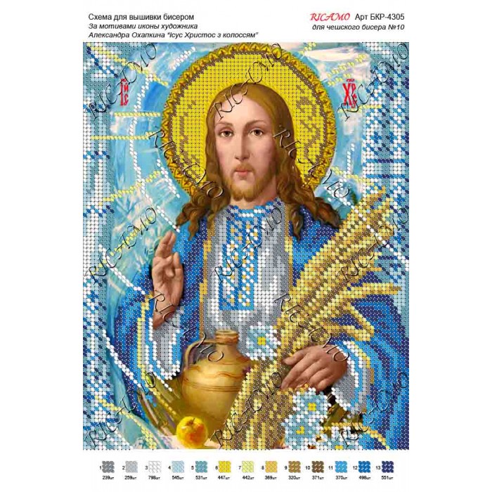 Схема ікони для вишивки бісером "По мотивам А.Охапкина «Ісус Христос з колоссям»"