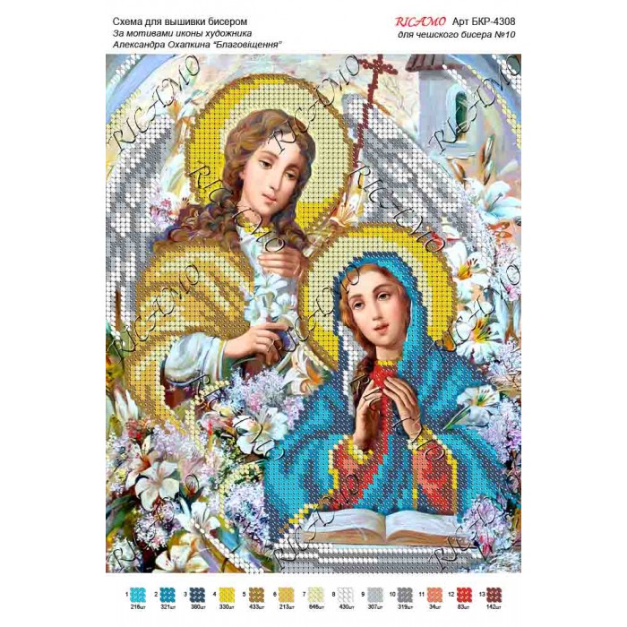 Схема ікони для вишивки бісером "По мотивам А.Охапкина «Благовіщення»"