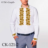 Заготовка чоловічої сорочки під вишивку "Маки" (коричнево-золоті)