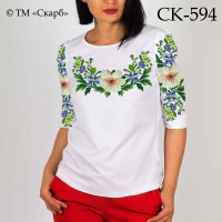 Заготовка жіночої блузки під вишивку "Білі та сині квіти" СК-594
