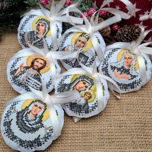 СК-4599 - набір новорічних іграшок під вишивку "Церковні Образи" (срібло)