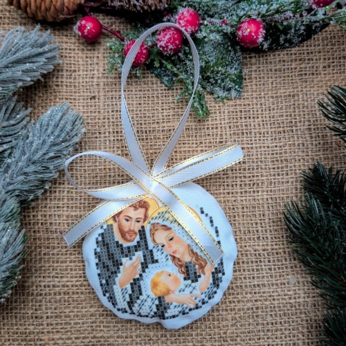 СК-6562 - новорічна іграшка під вишивку "Святе Сімейство" (срібло) (варіант 2)